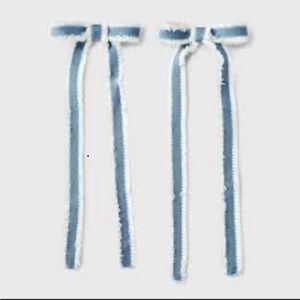 NWT Urban Outfitters denim bow hair clips set Blue and White Ribbon Hair Bows